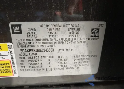 2014 Buick Enclave Leather z USA, uszkodzony, nr VIN 5GAKRBKD8EJ243603